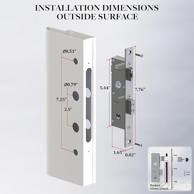 House Guard Storm Door Lock Body, Flat Slot, Adjustable 22/26mm Backset | Flat - Image 2