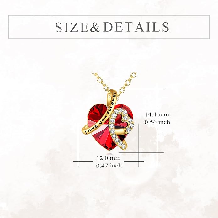 KECHO 14K Real Gold I Love You Forever Necklace Solid Yellow Gold Heart Birthstone Crystal Pendant Jewelry Birthday Mother's Day Anniversary Christmas Gifts for Women