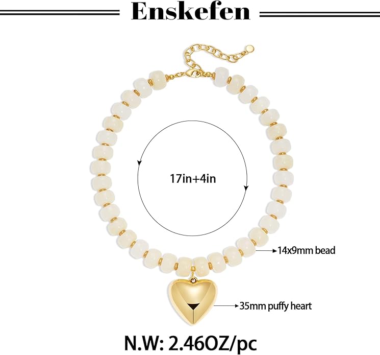 Gold Heart Pendant Necklaces for Women Colorful Acrylic Resin Beaded Choker Necklace Fashion Chunky Statement Beaded Heart Necklace