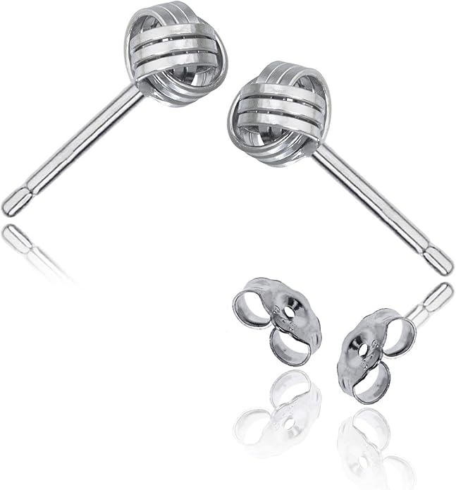 Solid 925 Sterling Silver 5mm Love Knot Stud Earrings | Gold Plated Classic Love Knot Twist | Hypoallergenic | Secure Friction Back Closure | High Polished Stud Earrings