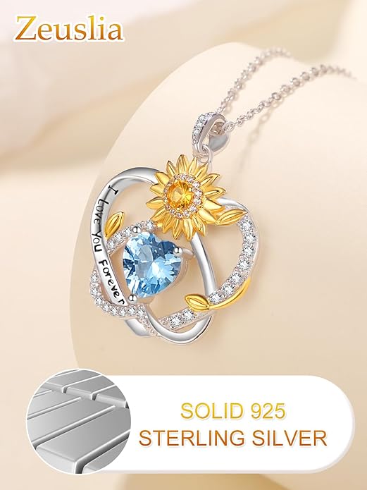 Valentine's Day Gifts for Wife 925 Sterling Silver Double Birthstone Pendant Necklaces I Love You for Always and Forever Necklace Anniversary Birthday Gifts for Wife Girlfriend Mom Her