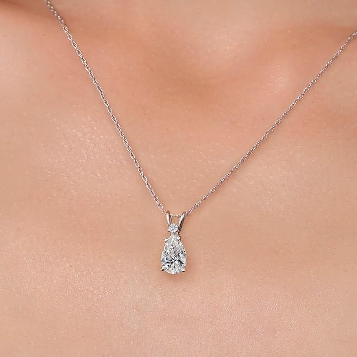 Gem Stone King 0.70 to 3 Carat 14K Gold IGI Certified Pear Shape Lab Grown Diamond Teardrop Pendant Necklace For Women | E-F Color | VS1-VS2 Clarity | With 18 Inch Gold Chain