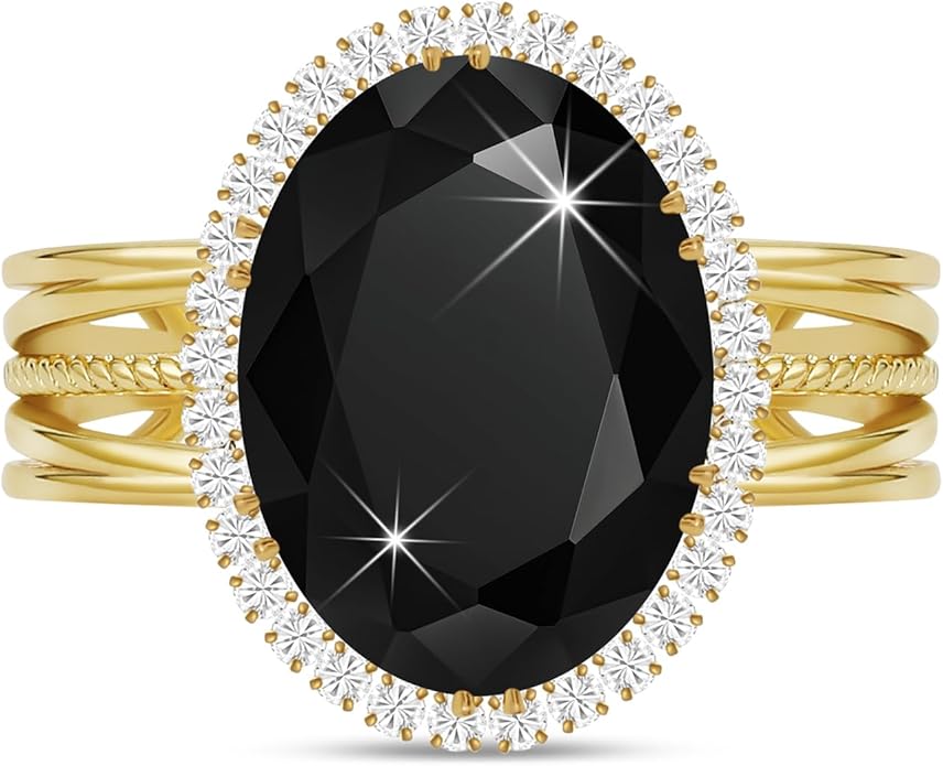 Linawe Birthstone Chunky Adjustable Rings for Women, Gold/Silver/Rose Gold Statement Rings, Imitation Diamond Fake Gemstone Crystal Cocktail Ring, Cubic Zirconia Costume Jewelry