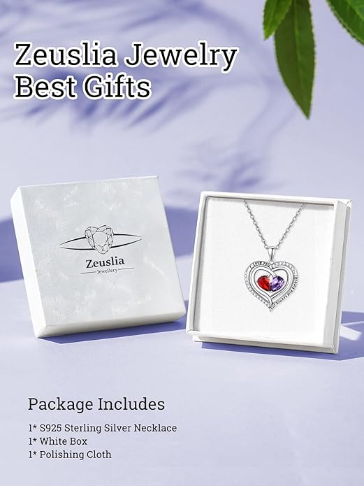 Valentine's Day Gifts for Wife 925 Sterling Silver Double Birthstone Pendant Necklaces I Love You for Always and Forever Necklace Anniversary Birthday Gifts for Wife Girlfriend Mom Her
