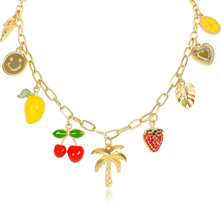 [3 Trendy Styles] Women's Necklaces - Alloy with Glass Crystals & Pearls, Electroplated O - Link Chain, Mermaid Inspired by Fantasy Aesthetics/Bow with Y2K Sweet Charm/Cherry Fruit in the Latest Kawaii Vibe, 47cm(18.5in) Chain Length + 6.5cm(2.55in) Ex...