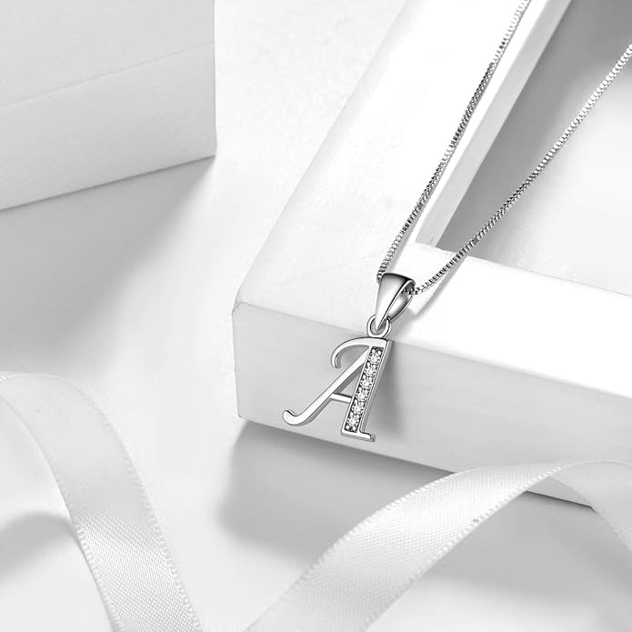 Aurora Tears Letter Necklace Initial 925 Sterling Silver Alphabet Pendant Crystal Name Gift Women Cubic Zirconia Jewelry