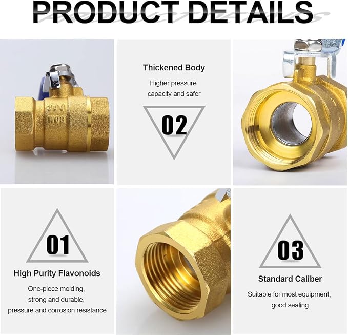 2 Pack 1/2" Full Port Ball Valve Brass， 1/2 Inch NPT Brass Valve，1/2" Female x - Image 5