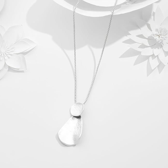 YUJIE Hammered Geometric Necklace Gold Plated Round & Teardrop Pendant Adjustable Chain Chic Elegant Jewelry