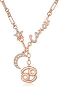 14K Gold/Rose Gold Zodiac Necklace for Women - Horoscope Constellation Pendant with Moon and Star, Luxury Birthday Gifts Jewelry for Her (12 Zodiac Signs)