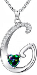 Valentines Day Gifts for Women Alphabet A to Z Initial Birthstone Pendant Necklaces for Women - 18k White Gold Plated Personalized Name Jewelry Valentine Mothers Day Birthday Gifts for Women Her Girlfriend