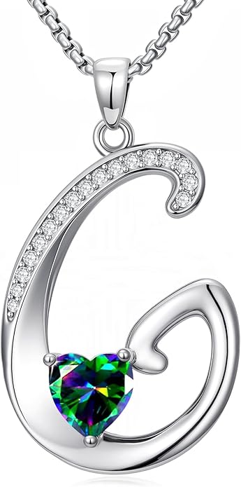 Valentines Day Gifts for Women Alphabet A to Z Initial Birthstone Pendant Necklaces for Women - 18k White Gold Plated Personalized Name Jewelry Valentine Mothers Day Birthday Gifts for Women Her Girlfriend