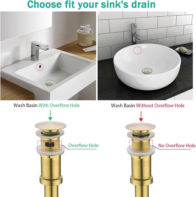 Brass Round Bottle P-Trap with Pop Up Drain Stopper with Overflow, 1 1/4 - Image 4
