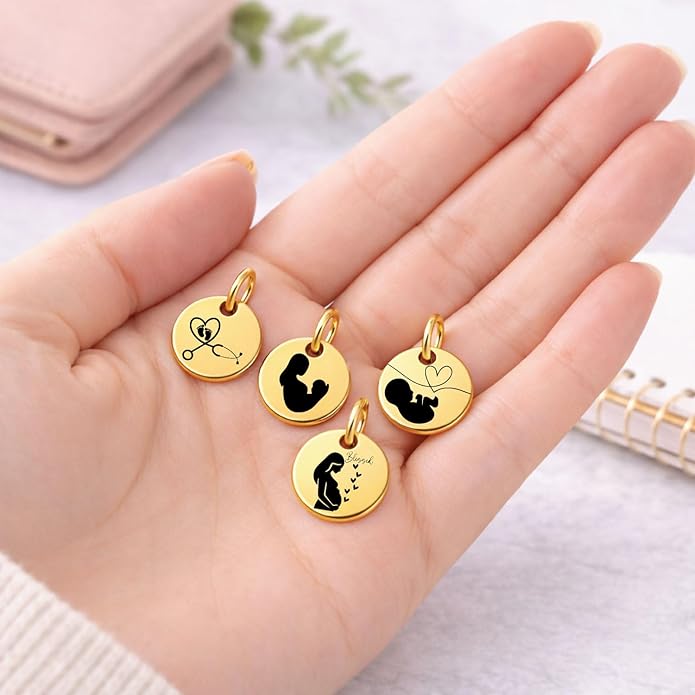 SM Design Pregnancy & New Baby Charm Set – Set of 4 Meaningful Stainless Steel Charms – Great for Crafting, Making Bracelets and Necklaces - Meaningful Keepsake Charms for Expecting & New Moms