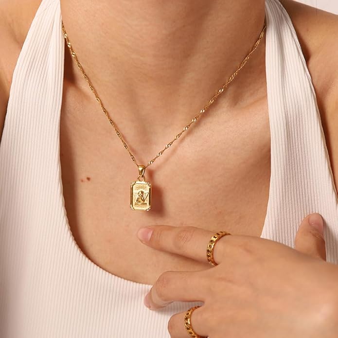 IBARA Women Gold Dianty Necklace Sun Crescent Moon Star Evil Eye Lock Lovely Heart Flower Butterfly Pearl Pendant Coin Necklaces 18K Gold CZ Diamond Filled Chain Boho Beach Simple Handmade Jewelry