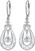 Teardrop Birthstone Dangle Drop Earrings Sterling Silver Infinity Filigree Leverback Earrings, Infinity Love Birthday Anniversary Valentines Day Gifts for Her Women Mom Wife