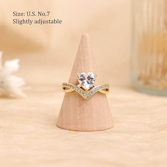 Jean Beau Gold Heart Adjustable Rings for Women, Trendy Elegant Sparkly Cubic Zirconia Ring Wedding Prom Valentine Fashion Accessories Jewelry Gift