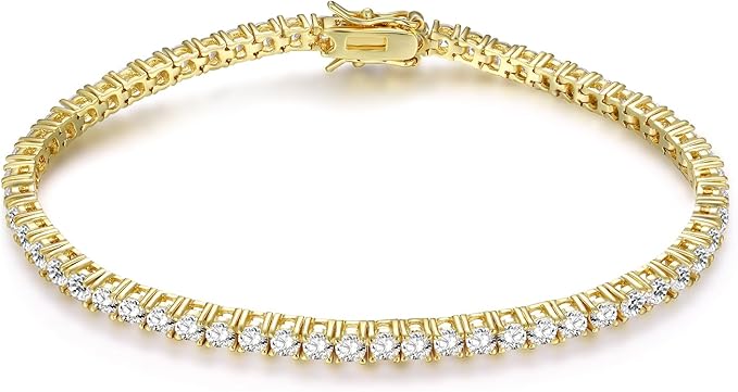 Gemsme 18K Gold Plated 3.0 Cubic Zirconia Classic Tennis Bracelet for Women and Men 6 Inch
