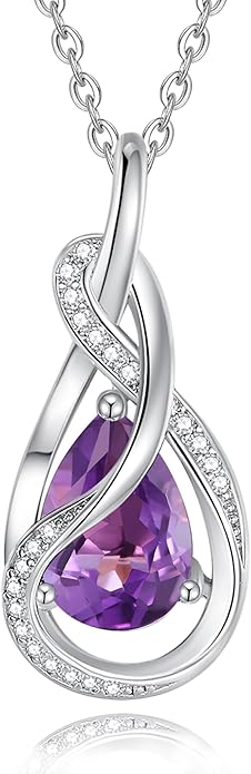 FANCIME TimelessTie Birthstone Necklace for Women White Gold Plated Sterling Silver Ribbon Design Jewelry Knot Pendant Fine Jewelry Gemstone Birthday Graduation Anniversary Valentines Day Gifts for Women Wife Mother Her