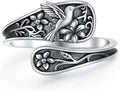 925 Sterling Silver Spoon Rings Butterfly/Dragonfly/Hummingbird/Cross Adjustable Sunflower Thumb Ring For Women Turquoise Boho Ring Vintage Rings Unique Jewelry Present for Christmas Mother's Day