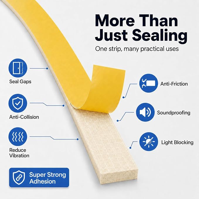 66FT EVA Foam Weather Stripping Door Seal, Self-Adhesive Weatherstrip Tape - Image 4