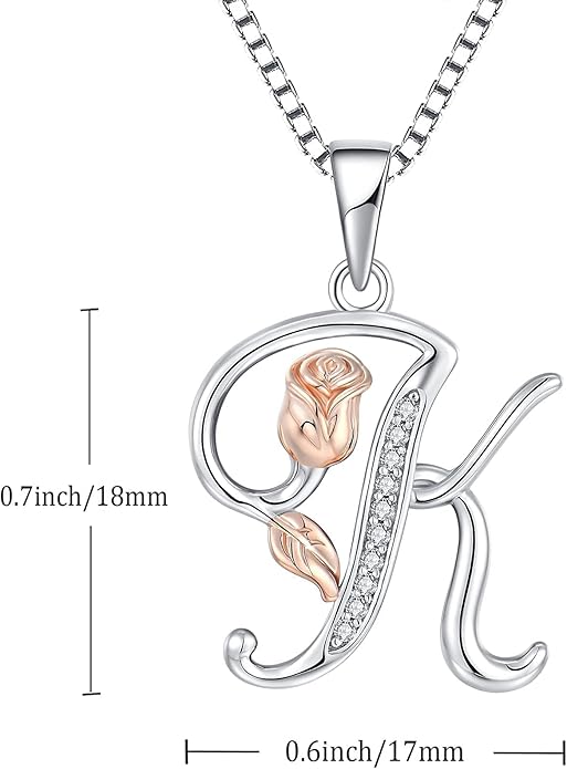 STARCHENIE Initial Necklace for Women Sterling Silver Letters 26 Alphabet Pendant Rose Flower Jewelry Gifts for Family Sisters Friend