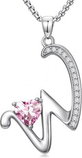 Valentines Day Gifts for Women Alphabet A to Z Initial Birthstone Pendant Necklaces for Women - 18k White Gold Plated Personalized Name Jewelry Valentine Mothers Day Birthday Gifts for Women Her Girlfriend