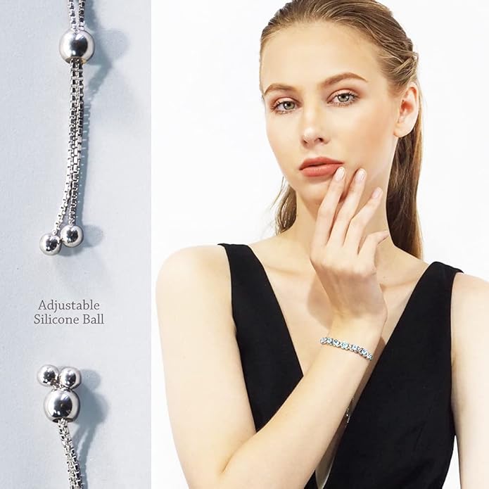 Birthstone Bangle Bracelet for Women Classic Beautiful 925 Sterling Silver Sparkling Gemstone XO Bolo Tennis Bracelet Fine Wrist Jewelry 4.2 Ct, 11"