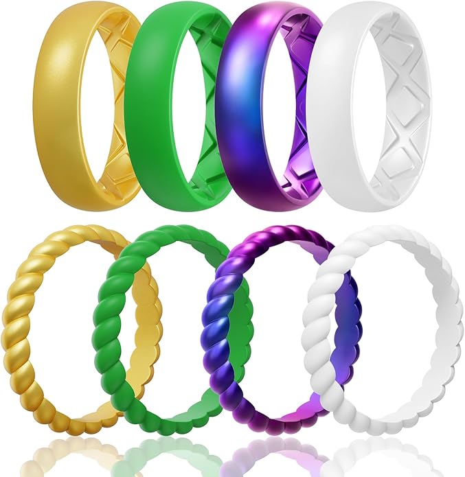 Egnaro Women's Bridal Rings Sets, Inner Arc Ergonomic Breathable Design Silicone Rubber Wedding Bands