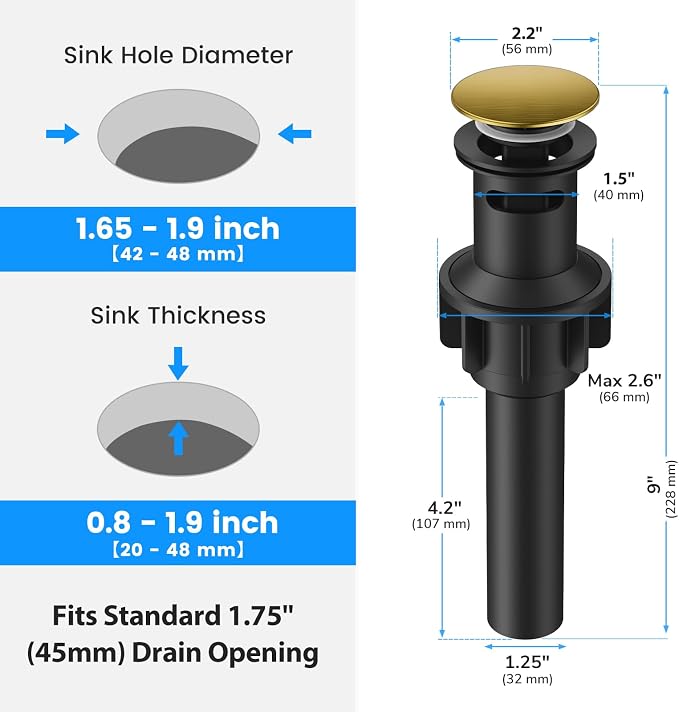 Bathroom Sink Drain with Overflow with Hair Catcher Anti-Clog Sink Strainer - Image 3