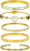 ZhiRui Women's 18K Gold Plated Stackable Bracelet Set - Waterproof Mother of Pearl Heart Cubic Zirconia Jewelry Gifts for Women
