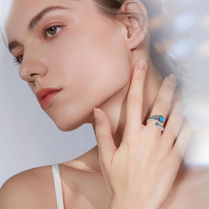 PELOVNY Spoon Rings for Women 925 Sterling Silver Vintage Cross Tree of Life Turquoise Adjustable Thumb Rings Jewelry Gifts for Women Men