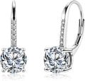 Moissanite Earrings, White Gold Plated Soild Sterling Silver Dangle Earrings 1.0ct-2.0ct D Color Brilliant Round Cut Lab Created Moissanite French Leverback Drop Earring for Women