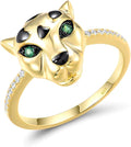 Santuzza Panther Ring 925 Sterling Silver Leopard Rings Cubic Zirconia Green Spinel Jaguar Jewelry