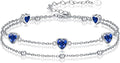 Birthstone Anklet/Bracelets for Women 925 Sterling Silver Charm Link Double Strand Heart Birthstone Jewelry Gift for Wife Women Mother's Day Gift