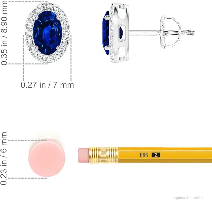 ANGARA Natural Blue Sapphire Earrings for Women | Prong-Set Oval Blue Sapphire Stud Earrings with Diamond Halo in 14K Solid Gold/Platinum | September Birthday, Anniversary, Gemstone Jewellery Gift