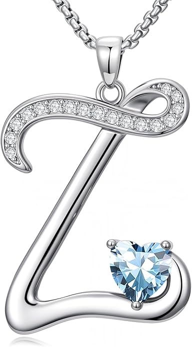 Valentines Day Gifts for Women Alphabet A to Z Initial Birthstone Pendant Necklaces for Women - 18k White Gold Plated Personalized Name Jewelry Valentine Mothers Day Birthday Gifts for Women Her Girlfriend