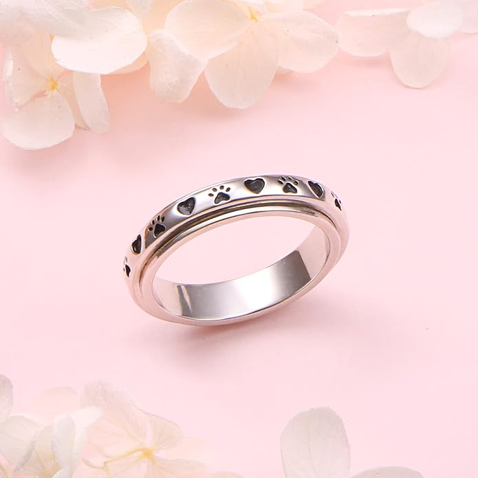 Ladytree Anxiety Relieve Rings 925 Sterling Silver Spinner Fidget Ring Worry Stress Relieving Boredom ADHD Autism Ring Platinum Plated Jewelry Birthday Gifts for Women Men