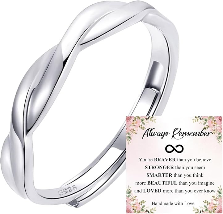 OOOPEL Sterling Silver Adjustable Ring S925 Silver Rings for Women Cubic Zirconia Twist Love Knot Dainty Ring Silver Minimalist Open Finger Rings Silver Thumb Sterling Silver Ring