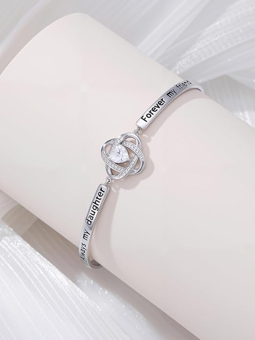 Valentines Day Gifts for Her, 18k White Gold Plated Love Knot Bracelets, Engraved Inspirational and Sentiment Bangle, Anniversary Birthday Jewelry Gift for Lover Wife Girlfriend Sister Friends