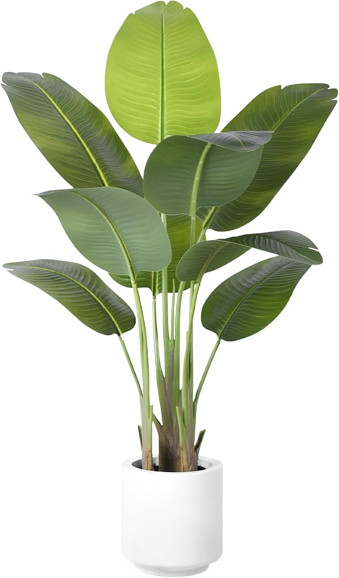Artificial Bird of Paradise Plant 4Ft Tall Fake Tropical Palm Tree Large Fake by ZEEOZE