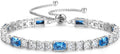 FANCIME Birthstone Bracelet for Women, Sterling Silver 4x6mm Gemstone Tennis Bracelet Bolo Adjustable Chain Fine Jewelry Birthday Gifts for Women Mom Wife Her