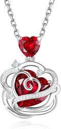 FANCIME Thornless Pulse Heart Birthstone Necklace for Women Sterling Silver Rose Pendant Fine Jewelry Gemstone Birthday Valentines Day Gifts for Wife Her