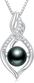 Tahitian Black Pearl 18K White Gold Plated Sterling Silver Heart/Infinity/Four Leaf Clover Pendant Necklace Jewelry Gifts for Women Wife Mom Girlfriend Wedding Birthday Anniversary Christmas