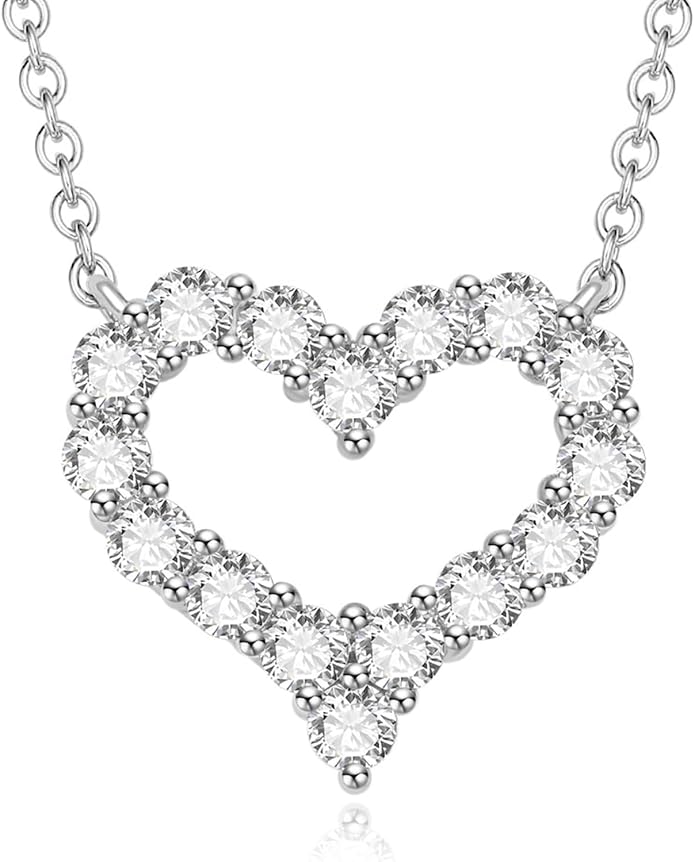 Lab Grown Diamond Necklace, Solid 925 Sterling Silver with Round Cut, Fine Jewelry for Women Anniversary Birthday Valentine’s Day Gifts