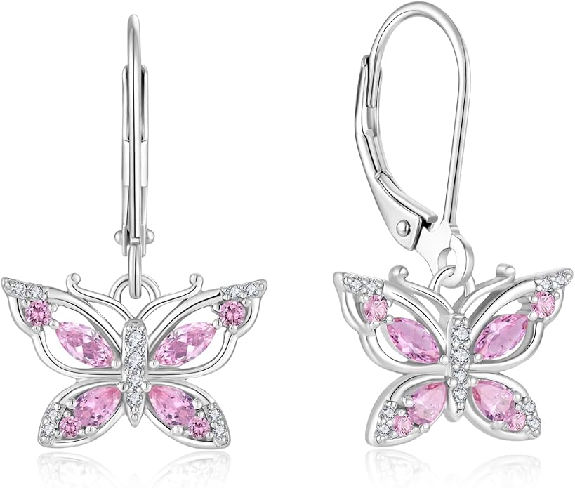 Women's Butterfly Leverback Dangle Earrings 925 Sterling Silver 5A Cubic Zirconia Jewelry for Valentine Mother's Day Birthday Gifts for Her