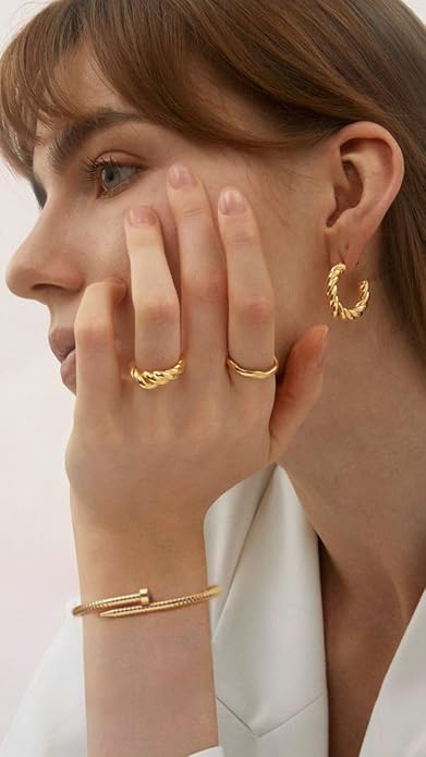 POTESSA 18K Gold Plated Cuff Bracelets Adjustable Dainty Bangle Handemade Jewelry for Women