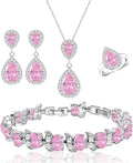 LMXXVJ Teardrop Jewelry Set for Women，Necklace Earrings Adjustable Ring Bracelet Set Fashion Formal Platinum/Gold/Rose Gold Jewelry Gift Girl/Mom/Wife/Grandmother/Best Friend/Aunt