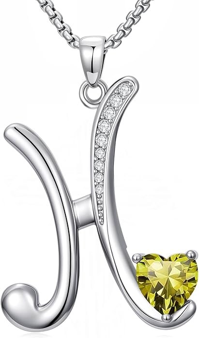 Valentines Day Gifts for Women Alphabet A to Z Initial Birthstone Pendant Necklaces for Women - 18k White Gold Plated Personalized Name Jewelry Valentine Mothers Day Birthday Gifts for Women Her Girlfriend