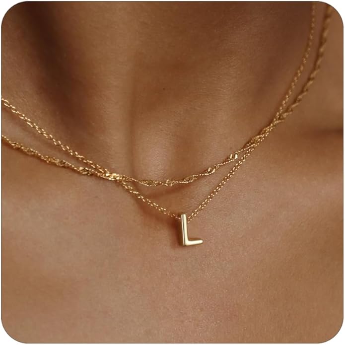 Initial Necklaces for Women, Trendy 14K Gold Plated Layered Necklace Dainty A-Z Letter Custom Name Personalized Choker Necklaces Non Tarnish Fashion Accessories Gold Jewelry Birthday Gifts for Her