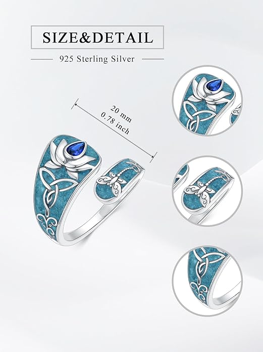Midari Sun and Moon/Bee/Celtic/Life of Tree/Lotus Spoon Ring for Women 925 Sterling Silver Adjustable Ring Open Ring for Women Men Halloween Birthday Gift